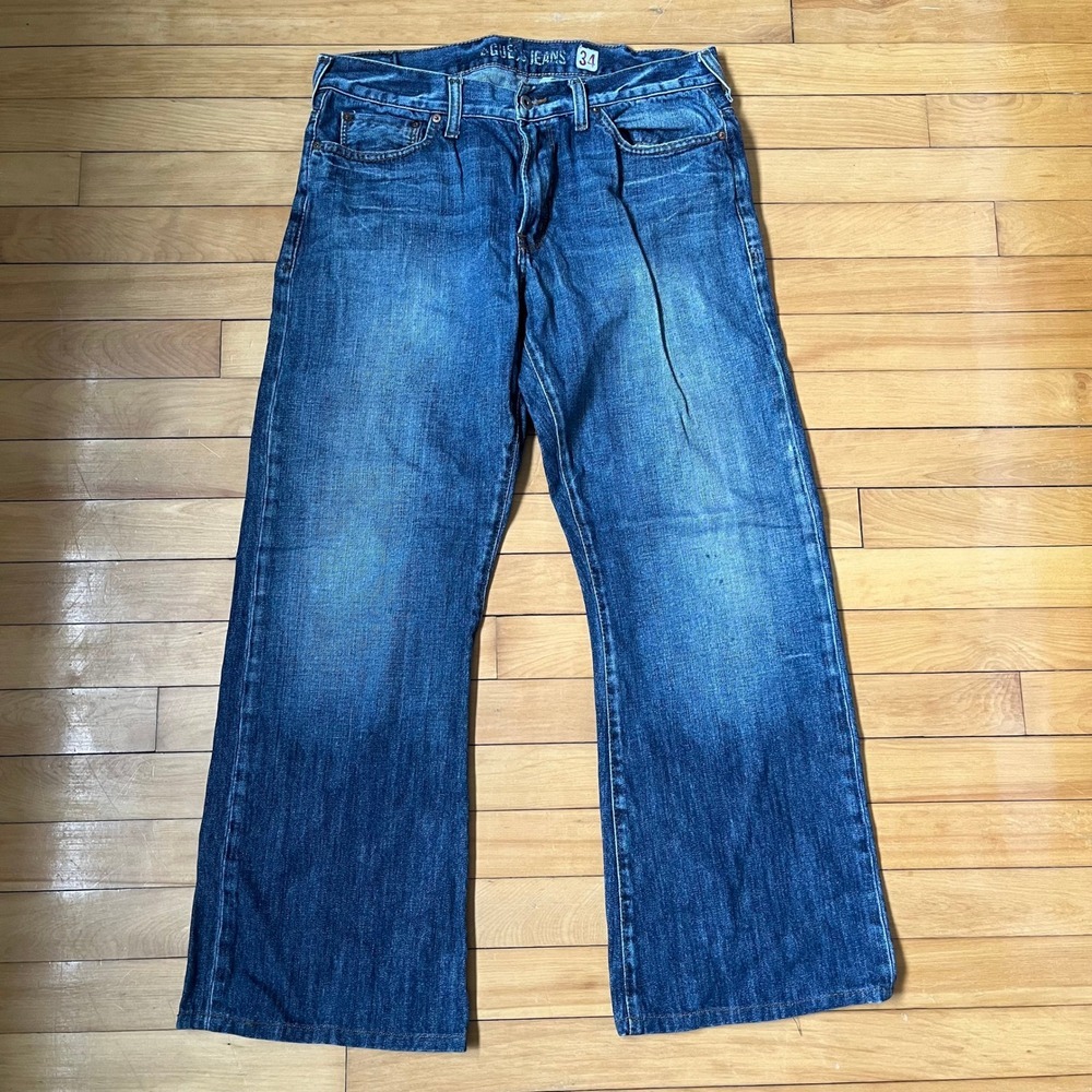 Guess Jeans Cliff Bootcut Mens 34x32 Medium Wash Blue Denim MN2783 Wide Leg